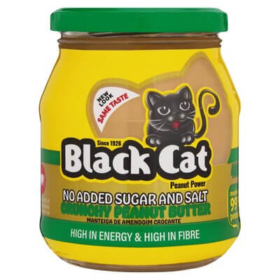 BEST BY MARCH 2026: Black Cat Peanut Butter Crunchy No Sugar Or Salt Added 400g