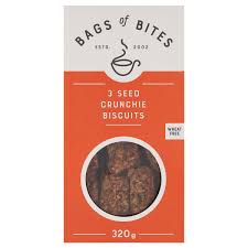 BEST BY MARCH 2026: Bags of Bites 3 Seed Crunchie Biscuits Wheat Free 320g