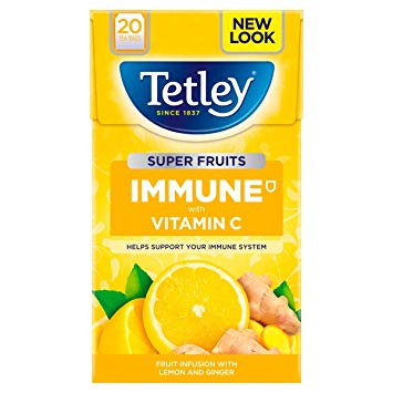 BEST BY FEBRUARY 2026: Tetley Tea Immune Super Fruits Tea with Lemon and Ginger (Pack of 20 Tea Bags) 40g