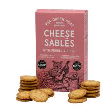 BEST BY FEBRUARY 2026: Pea Green  Boat Cheese Sables Fennel and Chili Cheese Sables 80g