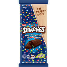 Nestle Smarties Chocolate Block HEAT SENSITIVE ITEM. PLEASE ADD ITEM 122942 TO THE ORDER TO TRY TO PROTECT CHOCOLATES FROM HEAT DAMAGE 180g
