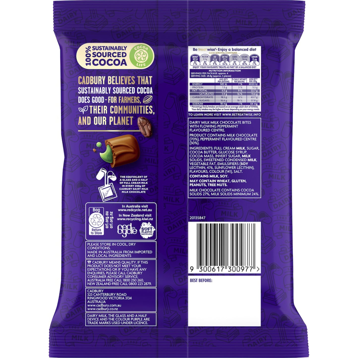 CADBURY DAIRY MILK PEPPERMINT BITES 142G