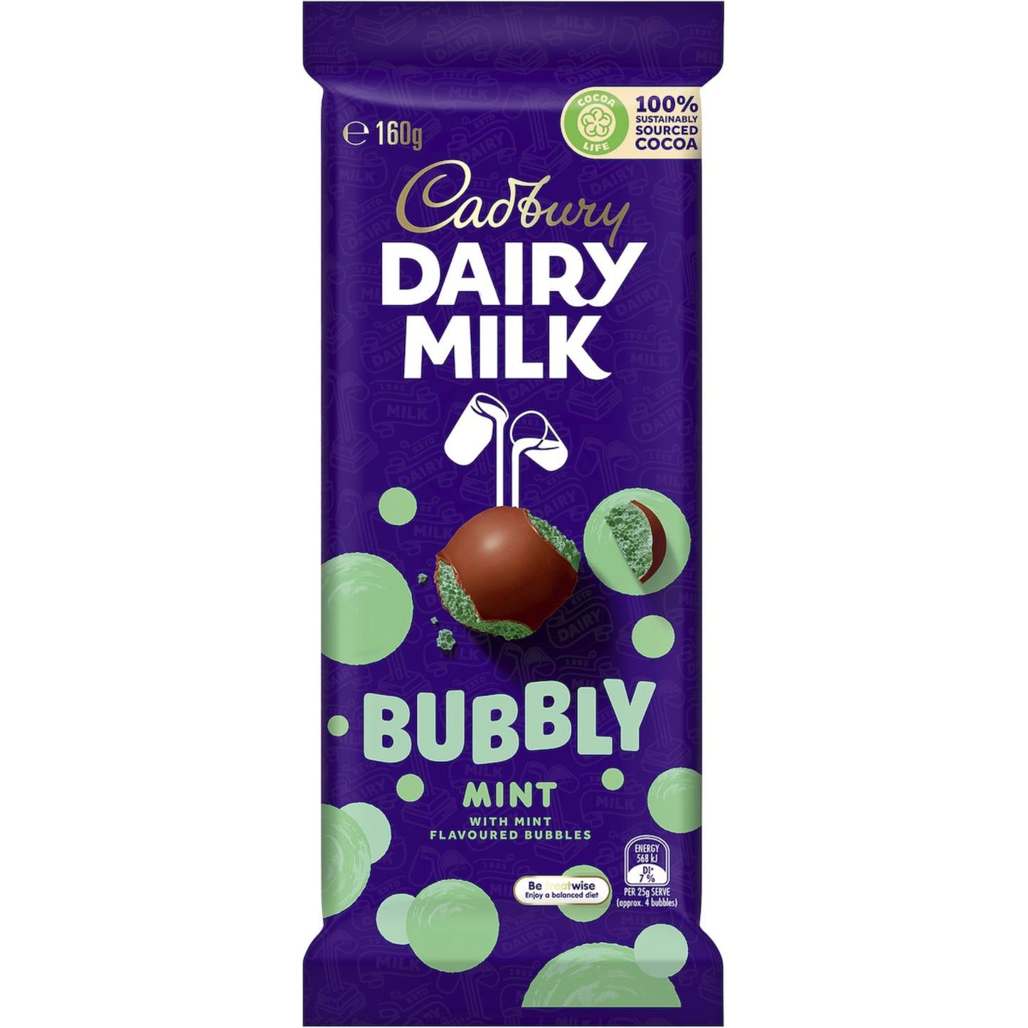 CAD DAIRY MILK BUBBLY MINT 160G